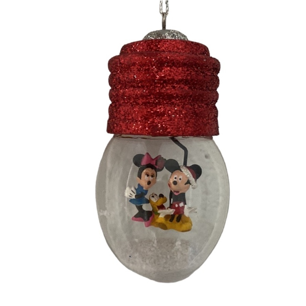 Vintage DISNEY 2005 Mickey Minnie and Pluto Snow Globe Christmas Bulb Ornament